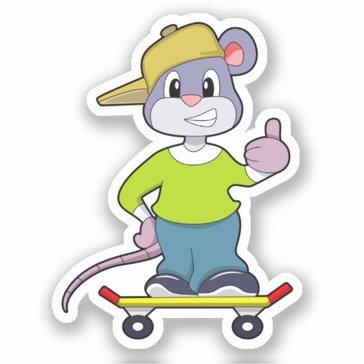 Mouse as Skater with Skateboard Sticker (Voorkant)