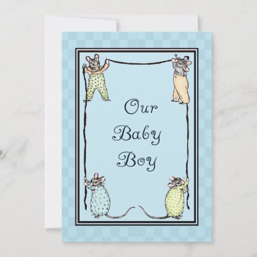  Mouse Baby Boy Geboortedatum Foto Aankondiging (Achterkant)