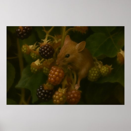Mouse & Blackberry – Woodland Wildlife Art Poster (Voorkant)