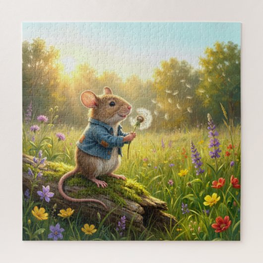 Mouse Blowing Dandelion Seedlings Legpuzzel (Verticaal)