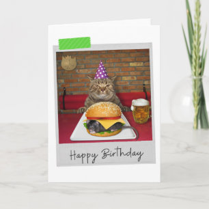 Mouse Burger Cat Funny Birthday Card Kaart