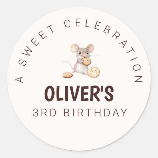 Mouse & Cookie Verjaardag Party Sticker (Voorkant)