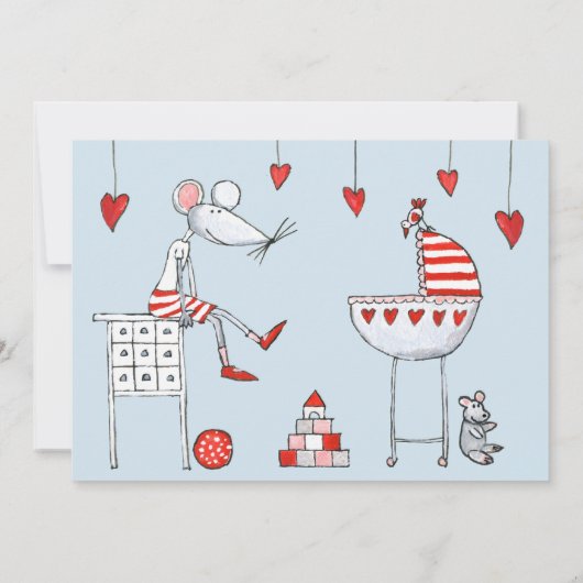 Mouse & Cradle Baby shower Uitnodigen Kaart (Achterkant)