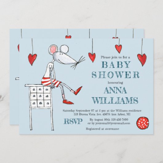 Mouse & Cradle Baby shower Uitnodigen Kaart (Voorkant / Achterkant)