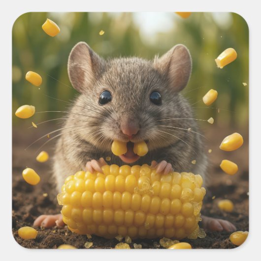 Mouse Enjoying an Ear of Corn Vierkante Sticker (Voorkant)