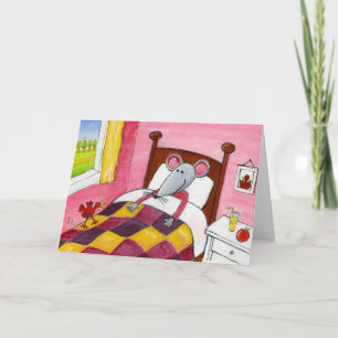 Mouse in Bed - Get Well Card Kaart