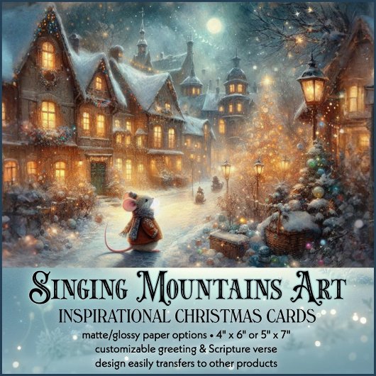 Mouse In Rustic Winter Village Christian Christmas Feestdagen Kaart