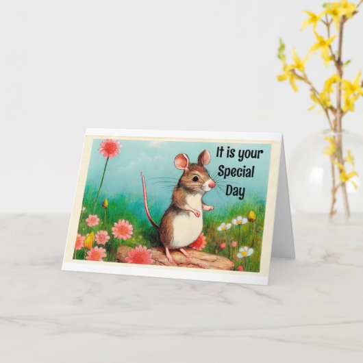 Mouse kinderdagkaart kaart (Gele Bloem)