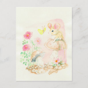 Mouse On Mushroom Art Potcards, Greeting Cards Briefkaart