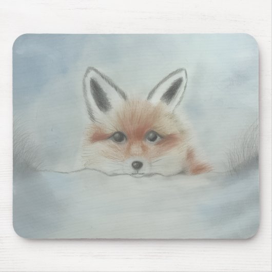 Mouse pad, fox cub in winter muismat (Voorkant)