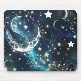 Mouse Pad - Luxury Icy Blue Celestial Moon Phases Muismat