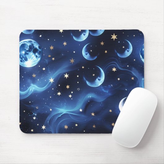 Mouse Pad – Luxury Sapphire Blue Celestial Moon Muismat (Met muis)