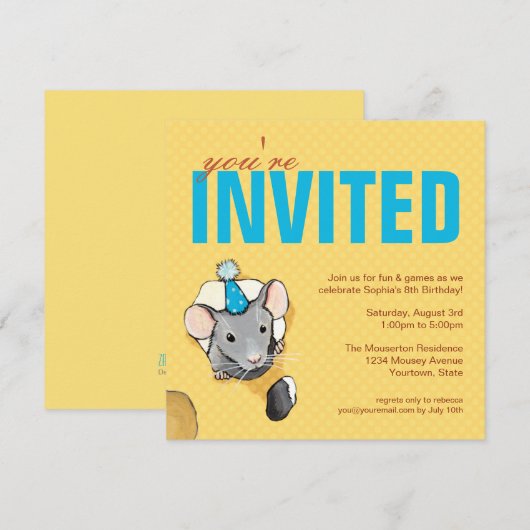 Mouse & Polka Dots Birthday Party-uitnodigingen Kaart (Voorkant / Achterkant)