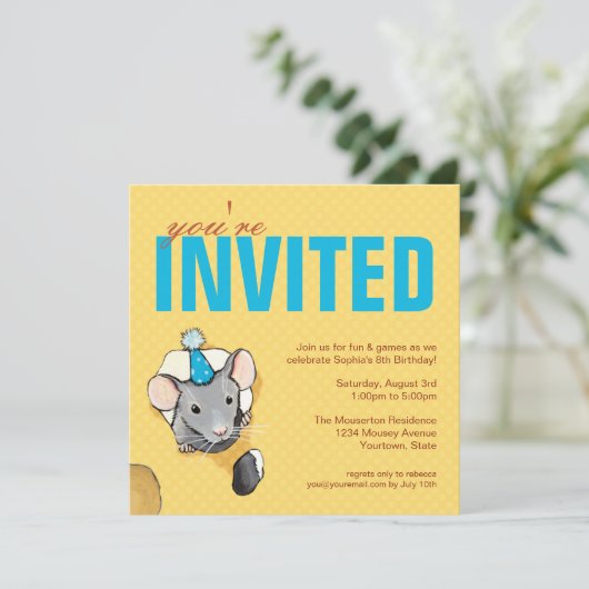 Mouse & Polka Dots Birthday Party-uitnodigingen Kaart (Staand voorkant)