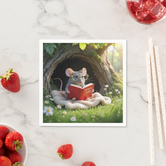 Mouse Reading a Red Book On a Blanket Servet (Insitu)