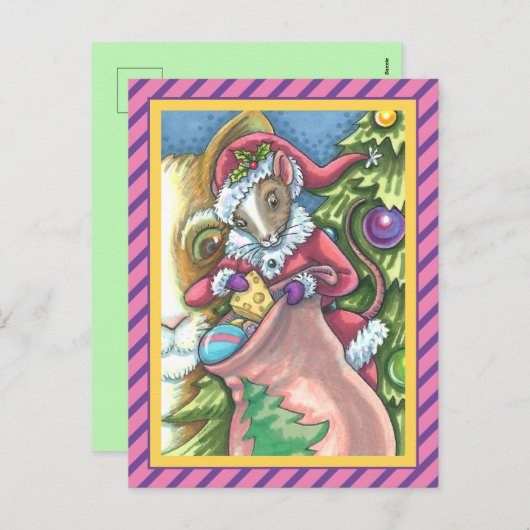 MOUSE SANTA BRENGT GOEDE KATTEN KERSTCADEAUS, Scha Feestdagenkaart (Voorkant / Achterkant)