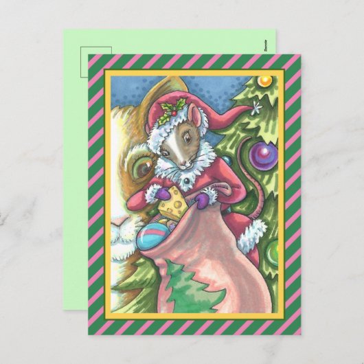 MOUSE SANTA BRENGT GOEDE KATTEN KERSTCADEAUS, Scha Feestdagenkaart (Voorkant / Achterkant)