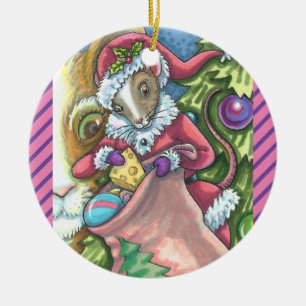 MOUSE SANTA BRENGT GOEDE KATTEN KERSTCADEAUS, Scha Keramisch Ornament