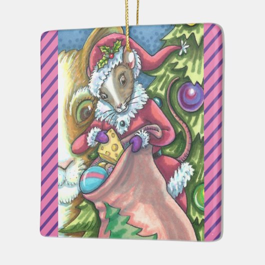 MOUSE SANTA BRENGT GOEDE KATTEN KERSTCADEAUS, Scha Keramisch Ornament (Links)