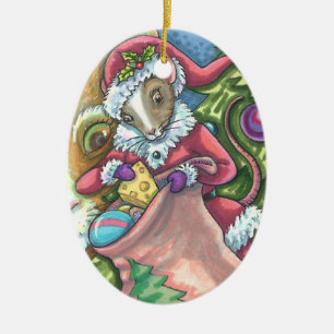 MOUSE SANTA BRENGT GOEDE KATTEN KERSTCADEAUS, Scha Keramisch Ornament