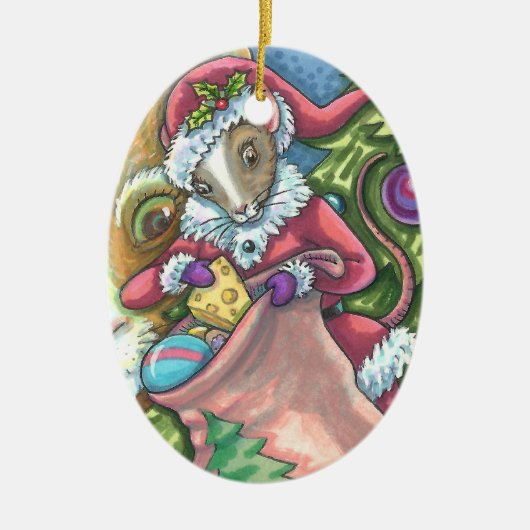 MOUSE SANTA BRENGT GOEDE KATTEN KERSTCADEAUS, Scha Keramisch Ornament (Voorkant)