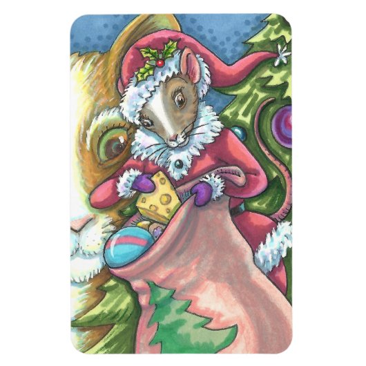 MOUSE SANTA BRENGT GOEDE KATTEN KERSTCADEAUS, Scha Magneet (Verticaal)