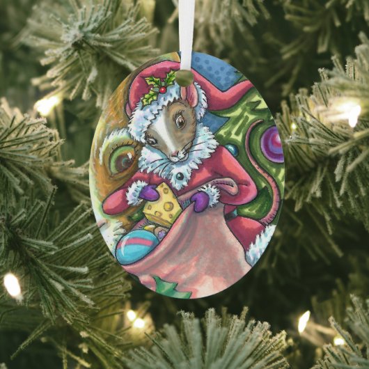 MOUSE SANTA BRENGT GOEDE KATTEN KERSTCADEAUS, Scha Metalen Ornament (Insitu)