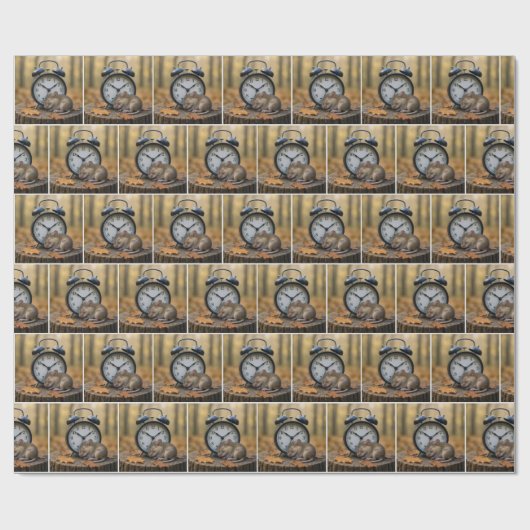 Mouse Sleeping By an Alarm Clock Cadeaupapier (Vlak)