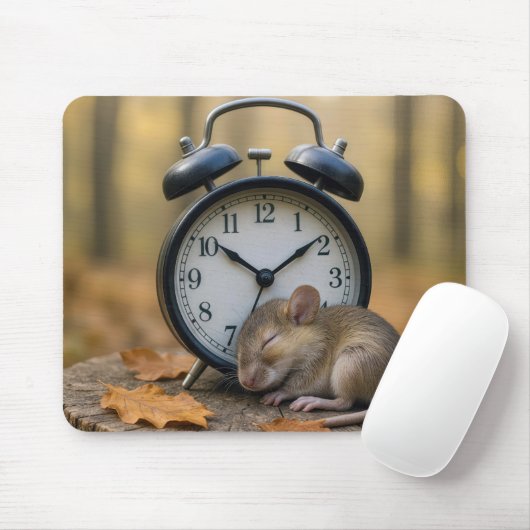 Mouse Sleeping By an Alarm Clock Muismat (Met muis)