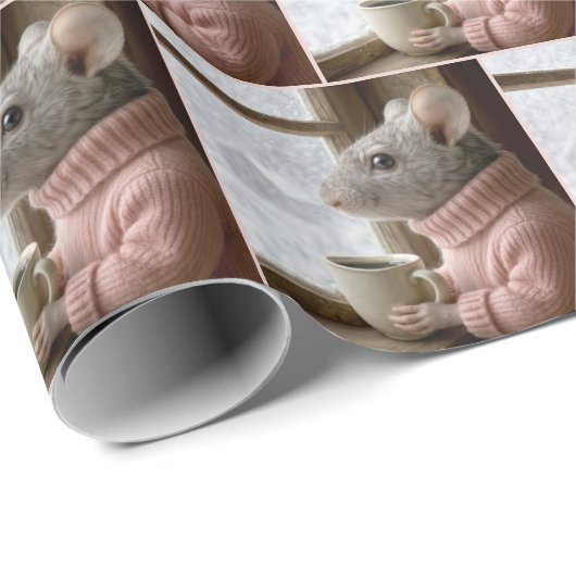 Mouse With a Cup of Coffee Cadeaupapier (Rol Hoek)