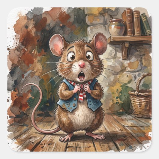 Mouse with a Surprised Look  Vierkante Sticker (Voorkant)