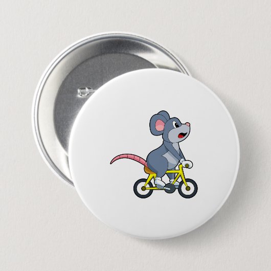 Mouse with Bicycle Ronde Button 7,6 Cm (Voorkant /achterkant)