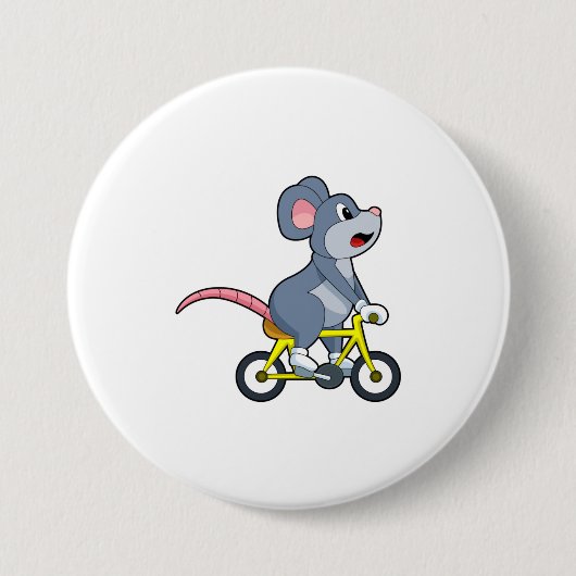 Mouse with Bicycle Ronde Button 7,6 Cm (Voorkant)