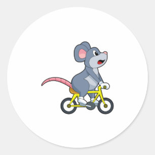 Mouse with Bicycle Ronde Sticker