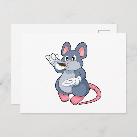 Mouse with Coffee Cup Briefkaart (Voorkant / Achterkant)