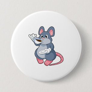 Mouse with Coffee Cup Ronde Button 7,6 Cm