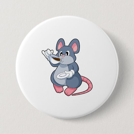 Mouse with Coffee Cup Ronde Button 7,6 Cm (Voorkant)
