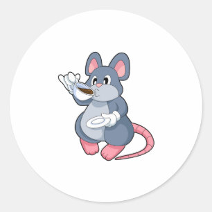 Mouse with Coffee Cup Ronde Sticker