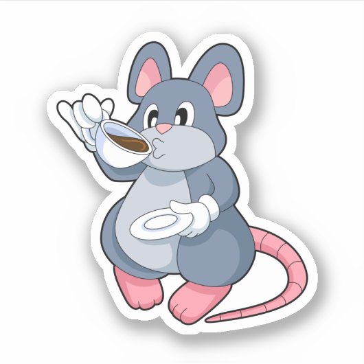 Mouse with Coffee Cup Sticker (Voorkant)
