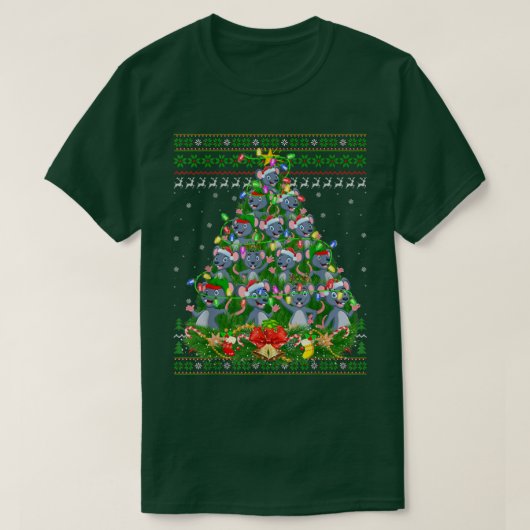 Mouse Xmas Lighting Tree Santa Mouse Ugly Christma T-shirt (Design voorkant)