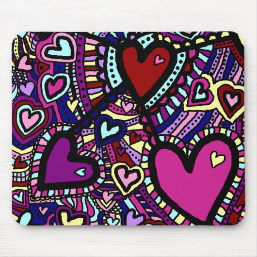 Mousemat, Abstracte Doodle Art Hearts Muismat (Voorkant)