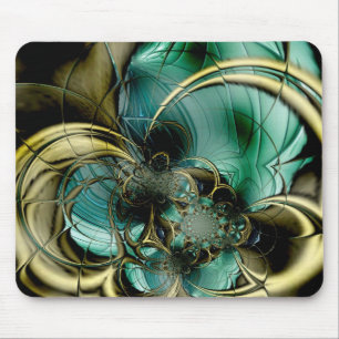 Mousepad Abstract Art Metal Gold Blauwgroen Glass Muismat