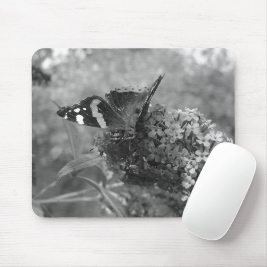 Mousepad - Admiral Butterfly in zwart-wit Muismat (Met muis)
