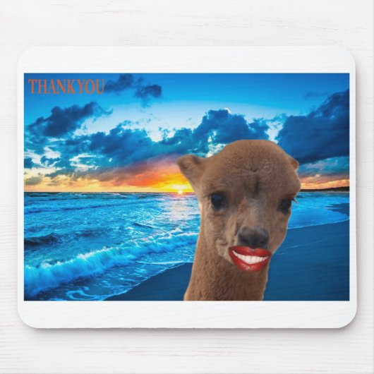 Mousepad Alpaca op het strand, bedankt Muismat (Voorkant)