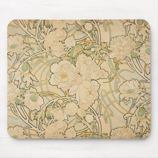 Mousepad Alphonse Mucha Peonies Muismat (Voorkant)