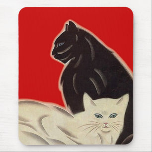Mousepad Art Deco Cats Sharp Red Black White Muismat