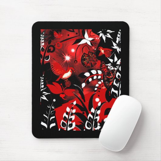 Mousepad Aziatische Bloemen Rode Vogels Muismat (Met muis)