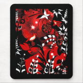 Mousepad Aziatische Bloemen Rode Vogels Muismat (Voorkant)