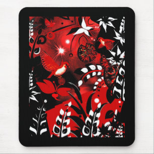 Mousepad Aziatische Bloemen Rode Vogels Muismat