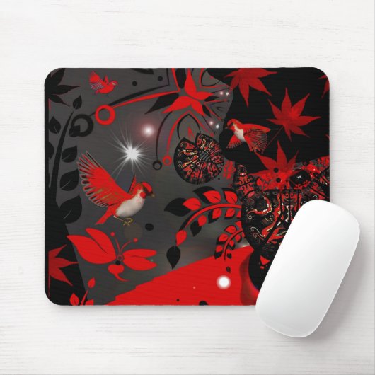 Mousepad Aziatische rode vogels Muismat (Met muis)